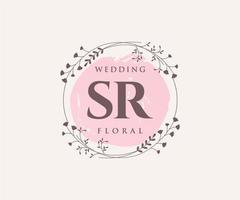 SR Initials letter Wedding monogram logos template, hand drawn modern minimalistic and floral templates for Invitation cards, Save the Date, elegant identity. vector