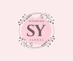 SY Initials letter Wedding monogram logos template, hand drawn modern minimalistic and floral templates for Invitation cards, Save the Date, elegant identity. vector