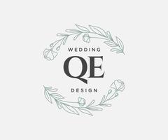 colección de logotipos de monograma de boda con letras iniciales qe, plantillas florales y minimalistas modernas dibujadas a mano para tarjetas de invitación, guardar la fecha, identidad elegante para restaurante, boutique, café en vector