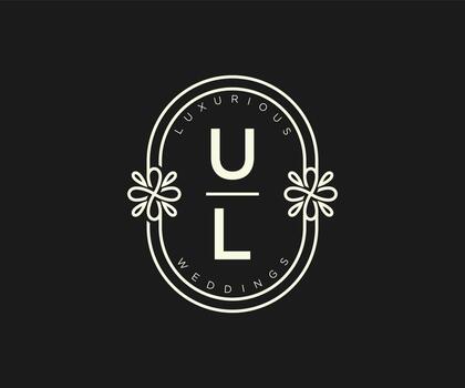 UL Initials letter Wedding monogram logos template, hand drawn modern minimalistic and floral templates for Invitation cards, Save the Date, elegant identity. vector