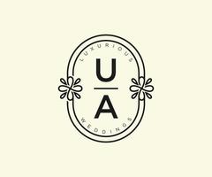 plantilla de logotipos de monograma de boda con letras iniciales de ua, plantillas florales y minimalistas modernas dibujadas a mano para tarjetas de invitación, guardar la fecha, identidad elegante. vector