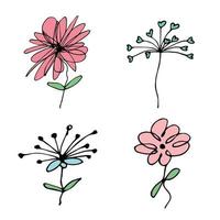 imágenes prediseñadas de flores simples. conjunto de garabatos florales dibujados a mano. para impresión, web, diseño, decoración, logotipo vector