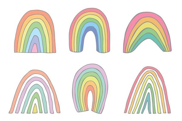Hand drawn pastel rainbow set. Decorative elements for greeting card, kids and baby clothes print
