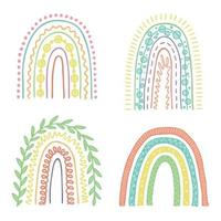 conjunto de arco iris pastel dibujado a mano. elementos decorativos para la impresión de tarjetas de felicitación, niños y ropa de bebé vector