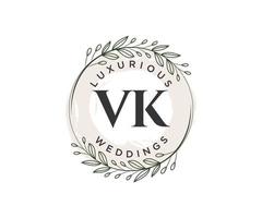 VK Initials letter Wedding monogram logos template, hand drawn modern minimalistic and floral templates for Invitation cards, Save the Date, elegant identity. vector