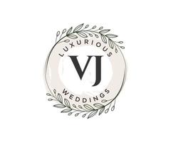 plantilla de logotipos de monograma de boda con letras iniciales vj, plantillas florales y minimalistas modernas dibujadas a mano para tarjetas de invitación, guardar la fecha, identidad elegante. vector