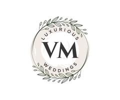 VM Initials letter Wedding monogram logos template, hand drawn modern minimalistic and floral templates for Invitation cards, Save the Date, elegant identity. vector