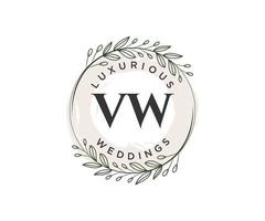 Plantilla de logotipos de monograma de boda con letras iniciales vw, plantillas florales y minimalistas modernas dibujadas a mano para tarjetas de invitación, guardar la fecha, identidad elegante. vector