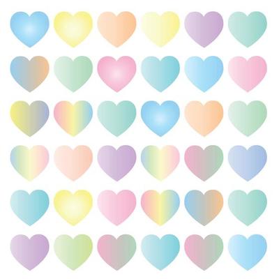 Pattern of hearts of many colors on a white background