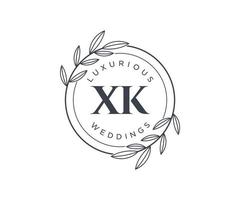 plantilla de logotipos de monograma de boda con letras iniciales xk, plantillas florales y minimalistas modernas dibujadas a mano para tarjetas de invitación, guardar la fecha, identidad elegante. vector