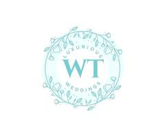 WT Initials letter Wedding monogram logos template, hand drawn modern minimalistic and floral templates for Invitation cards, Save the Date, elegant identity. vector
