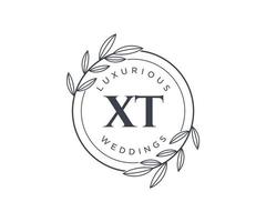 XT Initials letter Wedding monogram logos template, hand drawn modern minimalistic and floral templates for Invitation cards, Save the Date, elegant identity. vector