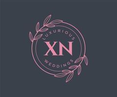 XN Initials letter Wedding monogram logos template, hand drawn modern minimalistic and floral templates for Invitation cards, Save the Date, elegant identity. vector