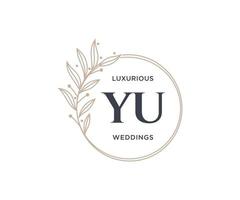 YU Initials letter Wedding monogram logos template, hand drawn modern minimalistic and floral templates for Invitation cards, Save the Date, elegant identity. vector