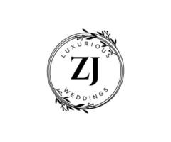 ZJ Initials letter Wedding monogram logos template, hand drawn modern minimalistic and floral templates for Invitation cards, Save the Date, elegant identity. vector