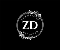 ZD Initials letter Wedding monogram logos template, hand drawn modern minimalistic and floral templates for Invitation cards, Save the Date, elegant identity. vector