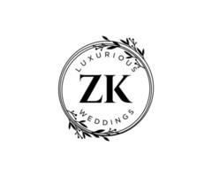 ZK Initials letter Wedding monogram logos template, hand drawn modern minimalistic and floral templates for Invitation cards, Save the Date, elegant identity. vector