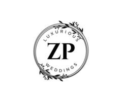 ZP Initials letter Wedding monogram logos template, hand drawn modern minimalistic and floral templates for Invitation cards, Save the Date, elegant identity. vector