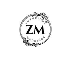 plantilla de logotipos de monograma de boda con letras iniciales zm, plantillas florales y minimalistas modernas dibujadas a mano para tarjetas de invitación, guardar la fecha, identidad elegante. vector