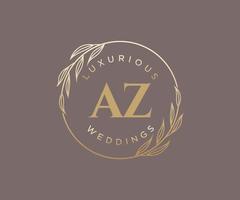 AZ Initials letter Wedding monogram logos template, hand drawn modern minimalistic and floral templates for Invitation cards, Save the Date, elegant identity. vector