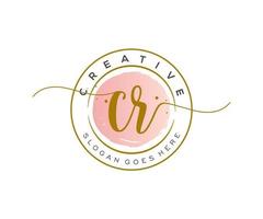 initial CR Feminine logo beauty monogram and elegant logo design, handwriting logo of initial signature, wedding, fashion, floral and botanical with creative template. vector