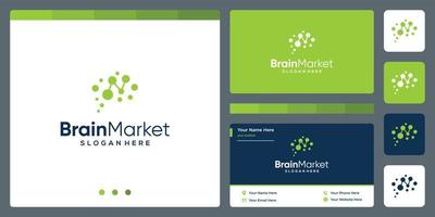 brain technology logo with financial investment analytics and business card design template vector