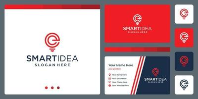 smart idea with shape lamp bulb and initials letter e. business card design template. vector premium