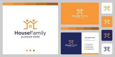 house building design logo with family logo. business card design vector