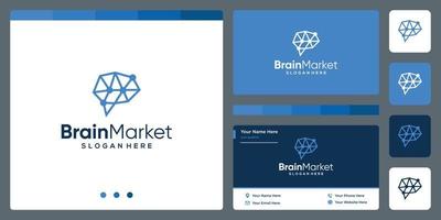 brain technology logo with financial investment analytics and business card design template vector