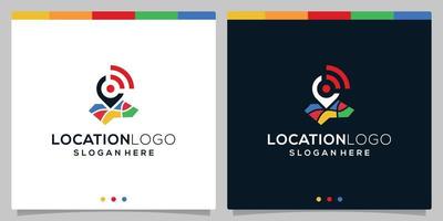 vector template of location logo icon and signal logo icon in full color. premium vector