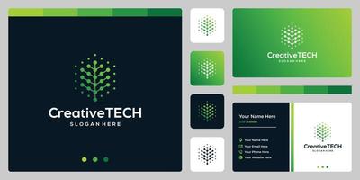 Inspiration logo tree abstract with tech style and gradient color. Business card template vector