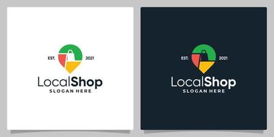 símbolo de ubicación de pin de mapa con logotipo una bolsa de compras y diseño de tarjeta de visita. vector