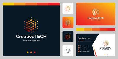 Inspiration logo initial letter P abstract with tech style and gradient color. Business card template vector