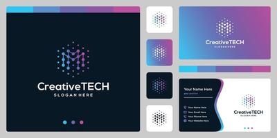 Inspiration logo initial letter M abstract with tech style and gradient color. Business card template vector