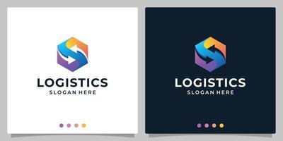 plantilla de diseño de logotipo de paquete de caja. logotipo de la empresa de logística vectorial con flecha y letra s con colorido. vector premium