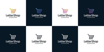 concepto de letra inicial s, g y e del logotipo de colección con plantilla de diseño de carrito de compras. vector premium