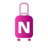 Letter N Travel Logo. Travel Bag Holiday airplane with bag tour and tourism company logo vector