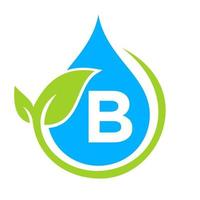 logotipo de hoja ecológica y gota de agua en plantilla de letra b vector