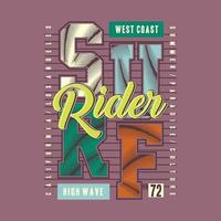 surf rider west coast graphic typography vector on beach theme
