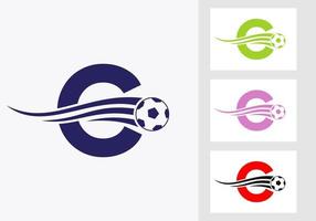 Soccer Football Logo On Letter C Sign. Soccer Club Emblem Concept Of Football Team Icon vector