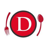 Restaurant Logo On Letter D Spoon And Fork Concept Vector