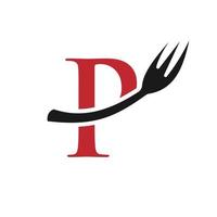 diseño de letrero de logotipo de restaurante de letra p vector