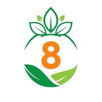 Ecology Health On Letter 8 Eco Organic Logo Fresh, Agriculture Farm Vegetables. Healthy Organic Eco Vegetarian Food Template vector
