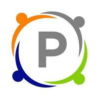 Unity Team Work Logo Design With P Letter Template. Charity Logo Template vector