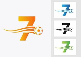 Soccer Football Logo On Letter 7 Sign. Soccer Club Emblem Concept Of Football Team Icon vector