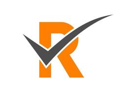 Letter R Check Mark Logo, Positive Sign, Tik Mark Icon vector
