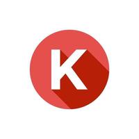 alfabeto, símbolo de texto icono plano letra k con plantilla de signo de sombra larga vector