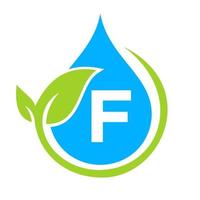 logotipo de hoja ecológica y gota de agua en plantilla de letra f vector