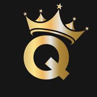 logo de la letra q corona para belleza, moda, estrella, elegante, signo de lujo vector
