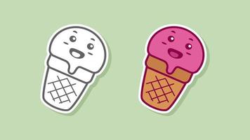 ilustración vectorial personaje de dibujos animados gráficos de lindo helado en estilo de garabato kawaii. adecuado para libros de colorear para niños, camisetas y otros productos de indumentaria. vector